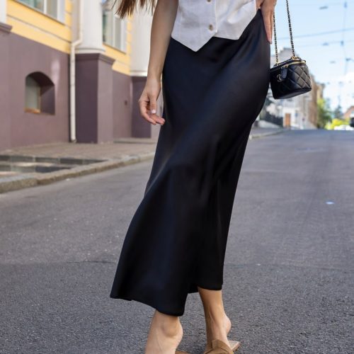 Women Midi Silk Skirts High Waisted Long Length