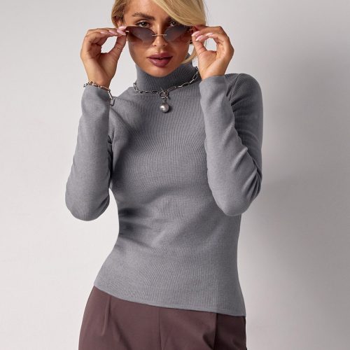 Fitted Turtleneck Top Elastic Bamboo High Neck Casual