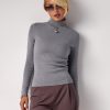 Fitted Turtleneck Top Elastic Bamboo Casual Fall Style