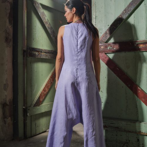 Lilac Linen Jumpsuit: Avant Garde Drop Crotch Overalls