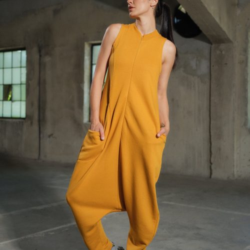Organic Cotton Drop Crotch Jumpsuit: Avant Garde Utility