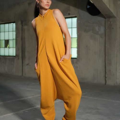 Organic Cotton Drop Crotch Jumpsuit: Avant Garde Utility