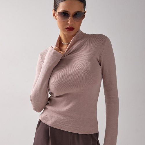 Fitted Turtleneck Top Elastic Bamboo Casual Fall Style