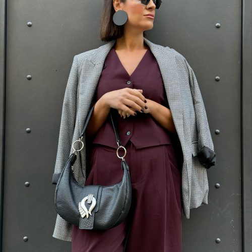 Black Leather Shoulder Bag Crossbody Purse Women's Handbag