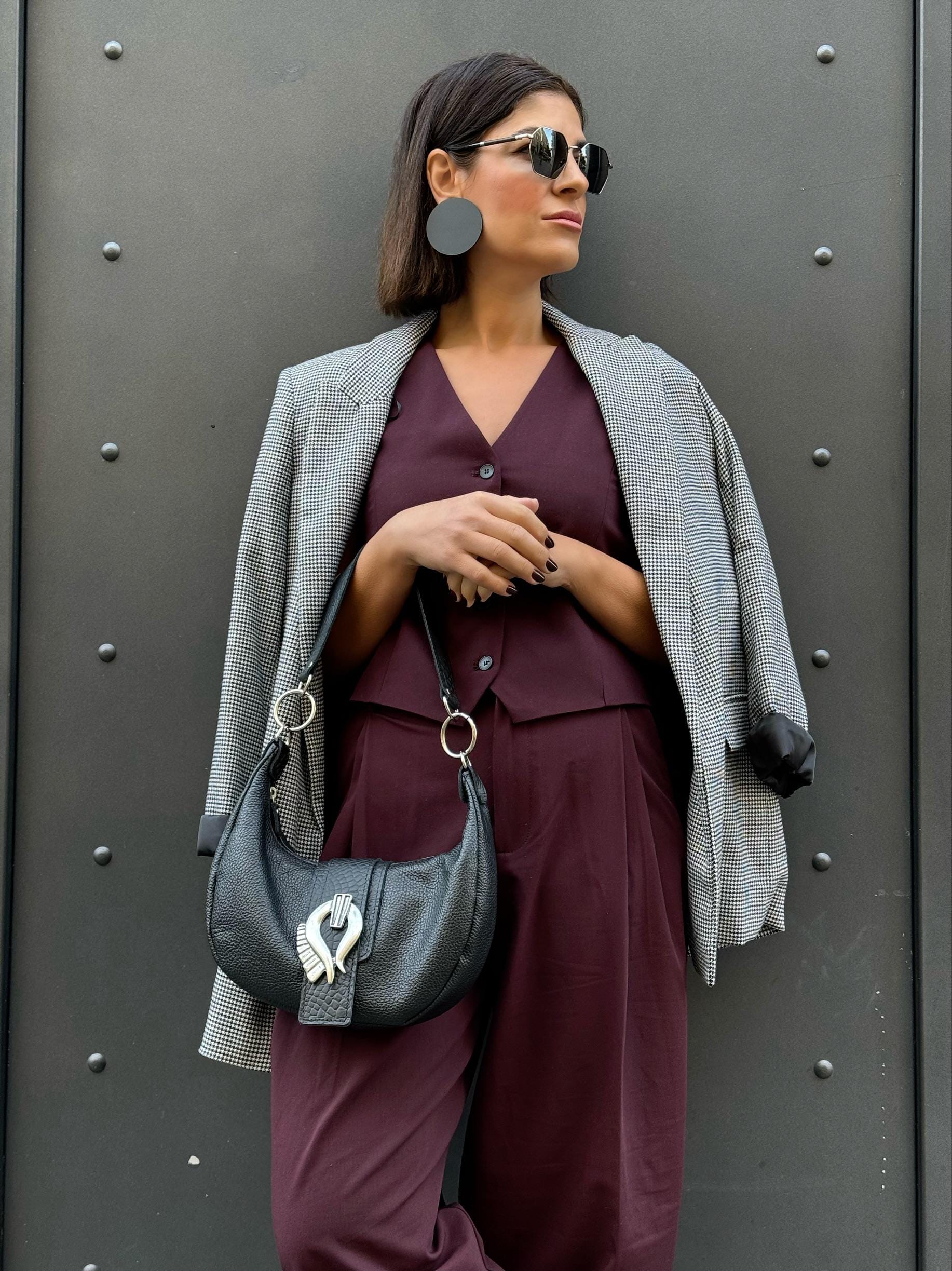 Black Leather Shoulder Bag Crossbody Purse Women's Handbag