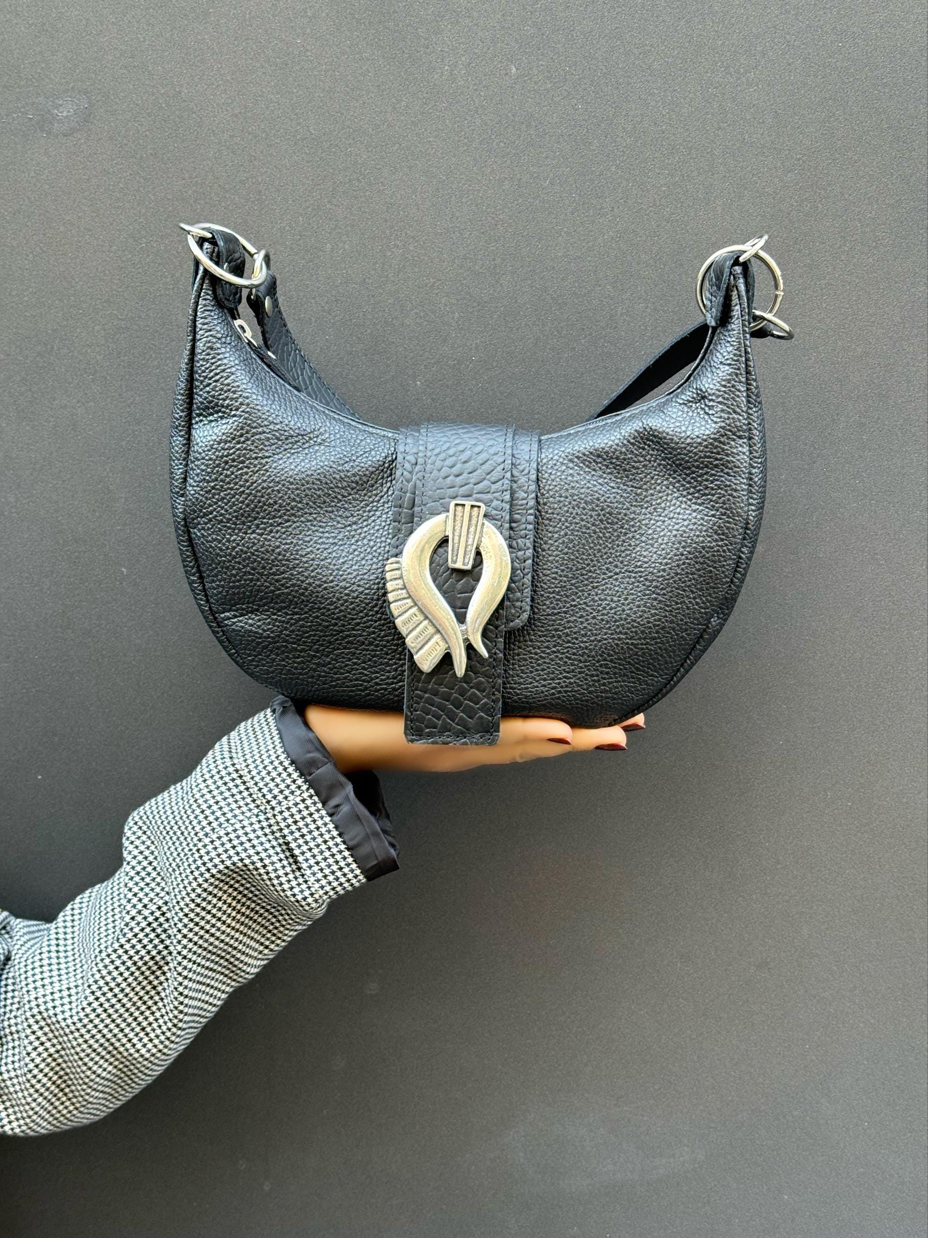 Black Leather Shoulder Bag Crossbody Purse Women's Handbag