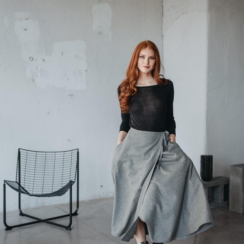 Wool Wrap Skirt With Pockets: Dark Green Bohemian