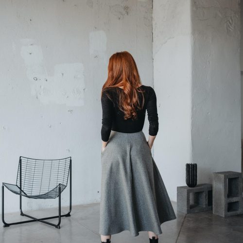 Wool Wrap Skirt With Pockets: Dark Green Bohemian