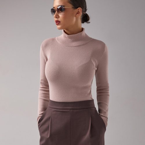 Fitted Turtleneck Top Elastic Bamboo Casual Fall Style