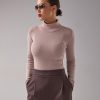 Fitted Turtleneck Top Elastic Bamboo High Neck Casual