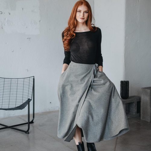 Wrap Wool Skirt With Pockets: Midi Length Winter