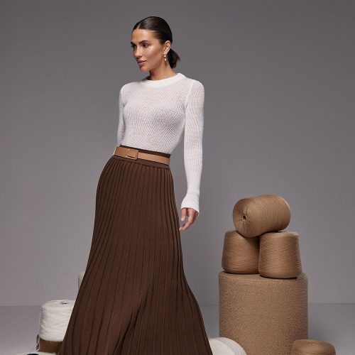 Pleated Skirt High Waisted A Line Midi Long