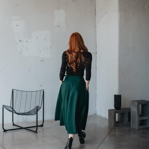 Dark Green Wool Wrap Skirt: Tie Waist Winter