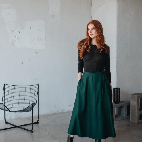 Wool Wrap Skirt With Pockets Midi Length Winter