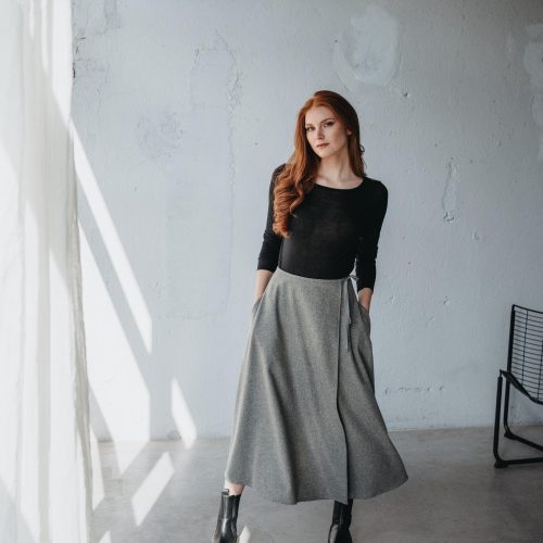 Gray Wool Wrap Skirt With Pockets: Boho Winter