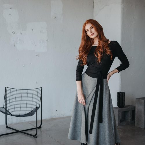 Gray Wool Wrap Skirt With Pockets: Boho Winter