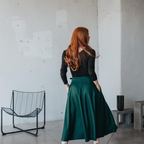 Wrap Wool Skirt With Pockets: Midi Length Winter