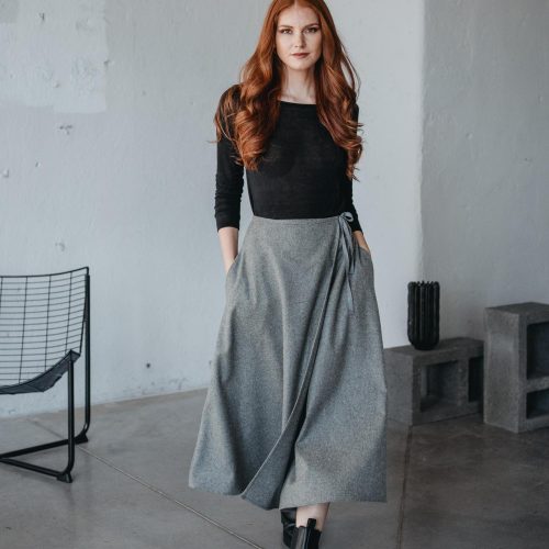 Gray Wool Wrap Skirt With Pockets: Boho Winter