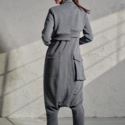 Avant Garde Cotton Jumpsuit Set Asymmetrical Top Drop