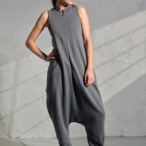 Avant Garde Cotton Jumpsuit Set Asymmetrical Top Drop