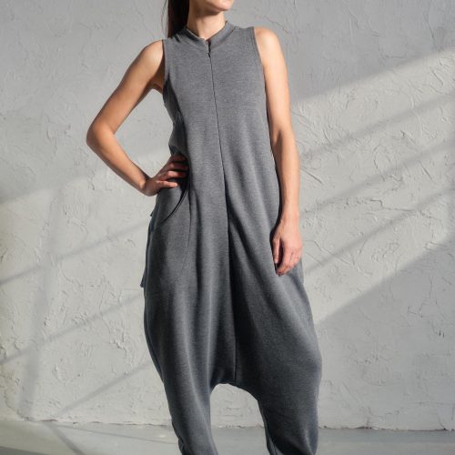 Avant Garde Cotton Jumpsuit Set Asymmetrical Top Drop