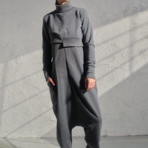 Avant Garde Cotton Jumpsuit Set Asymmetrical Top Drop