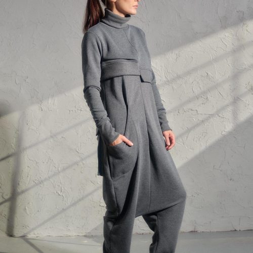 Avant Garde Cotton Jumpsuit Set Asymmetrical Top Drop