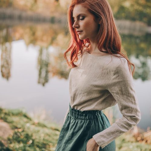 Sea Green Linen Maxi Skirt: High Waist Heavyweight