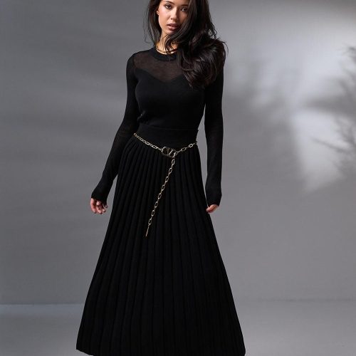 Pleated Skirt High Waisted A Line Midi Long