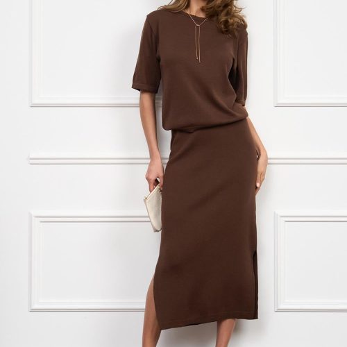 Stretch Knit Midi Skirt Bamboo Cotton Elegant Minimalist