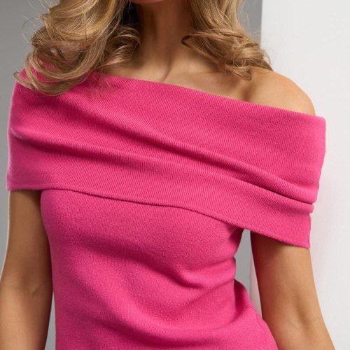Elegant Off Shoulder Top Soft Natural Yarn Stretchy