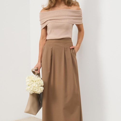 Elegant Off Shoulder Top Soft Natural Yarn Stretchy