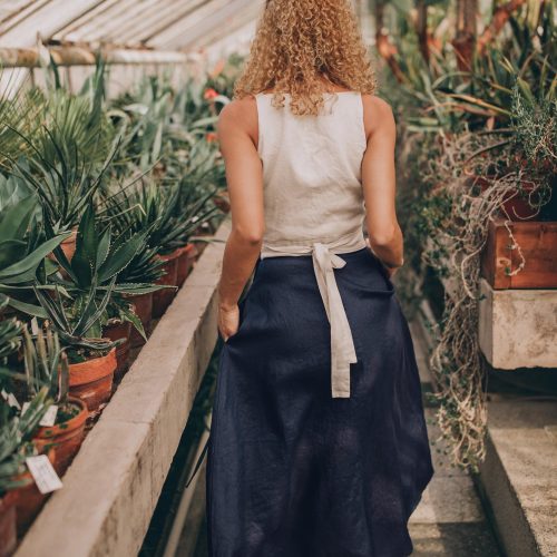 Navy Blue Linen Wrap Skirt: Midi Summer Skirt