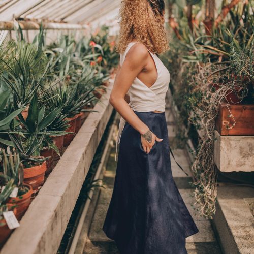 Navy Blue Linen Wrap Skirt: Midi Summer Skirt