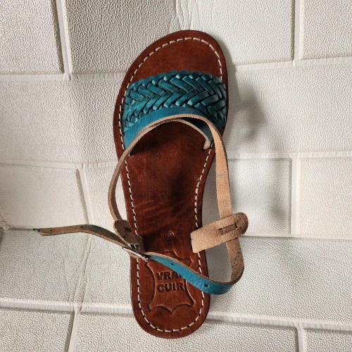 Women’s Turquoise Braided Moroccan Leather Slides