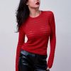 Crew Neck Long Sleeve Top Semi Sheer Fitted