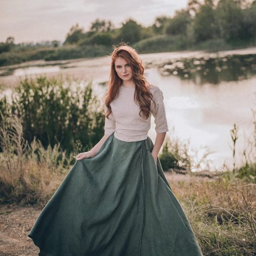 Maxi Linen Skirt With Tie Belt Heavy Weight