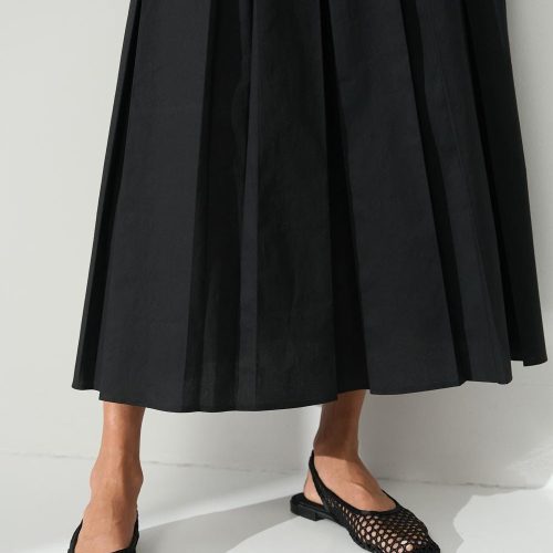 Pleated Midi Skirt Cotton Aline With Side Zipper