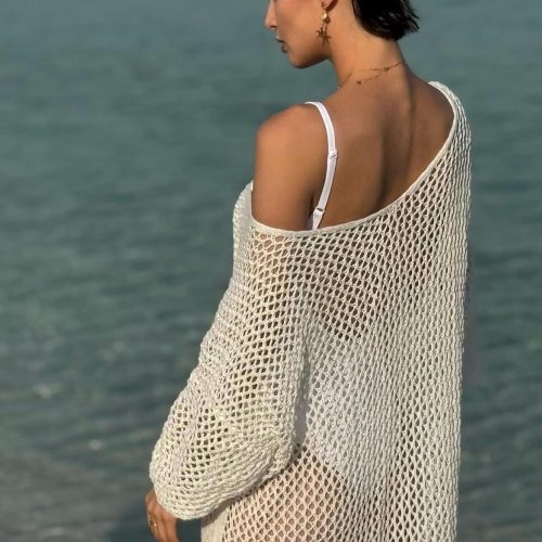 Loose Mesh Cotton Tunic / Fishnet Long Sleeve