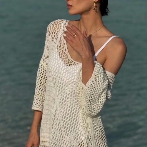 Loose Mesh Cotton Tunic / Fishnet Long Sleeve
