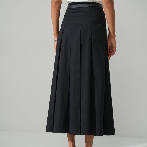 Pleated Midi Skirt Cotton Aline With Side Zipper
