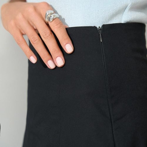 Pleated Midi Skirt Cotton Aline With Side Zipper