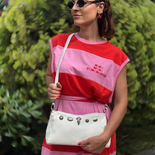 Handmade White Leather Shoulder Bag Boho Crossbody Purse