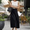 Pleated Midi Skirt Cotton Aline With Side Zipper