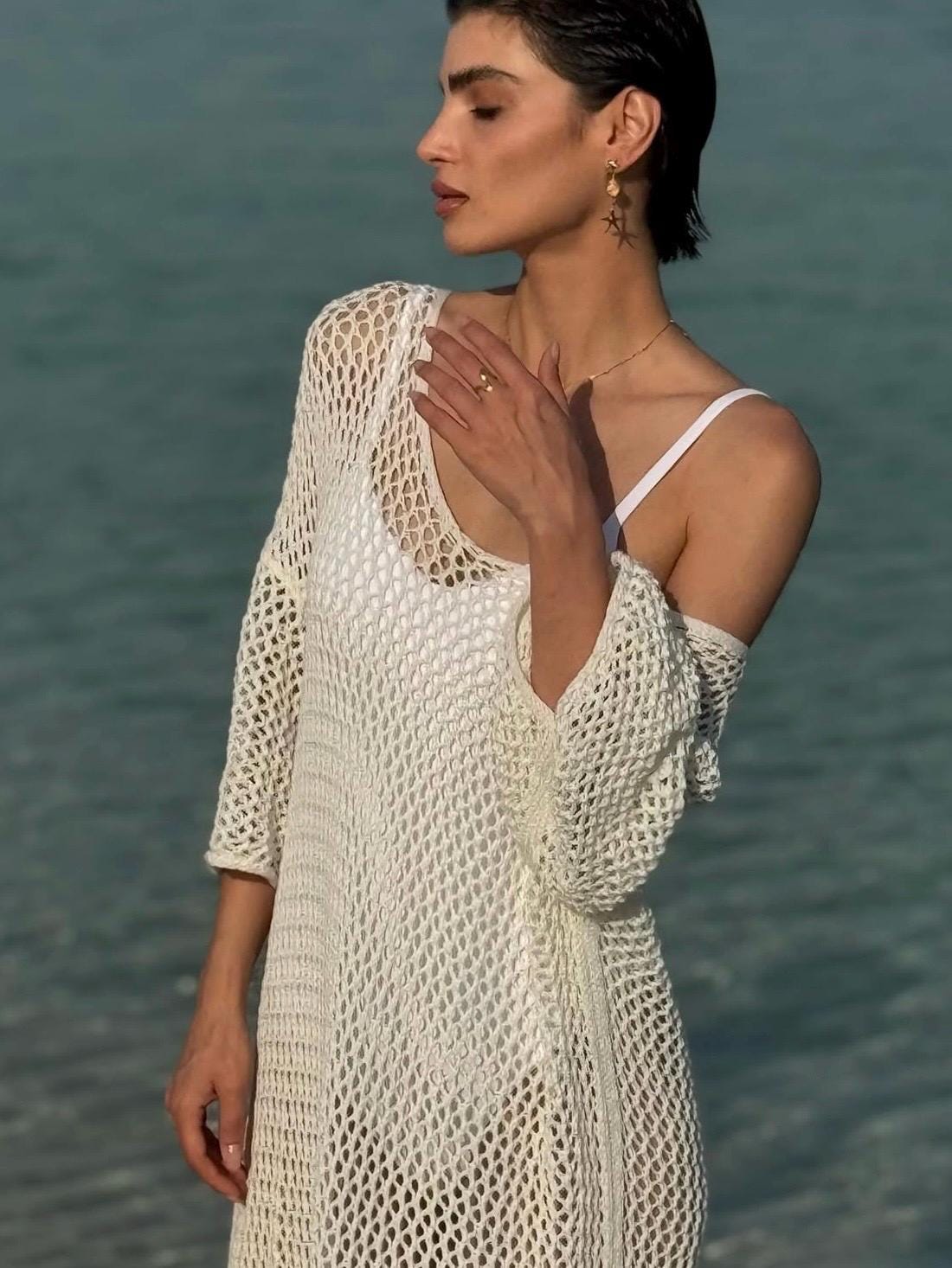 Loose Fishnet Cotton Tunic Festival Clothing Womens See