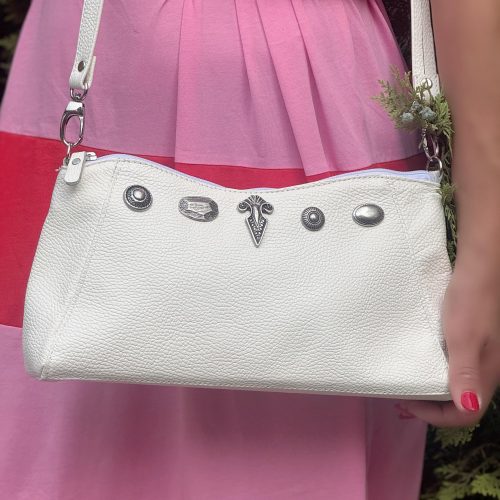 Handmade White Leather Shoulder Bag Boho Crossbody Purse