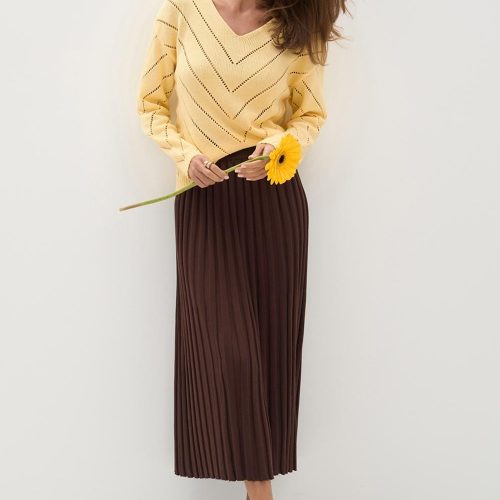 Pleated Skirt High Waisted A Line Midi Long