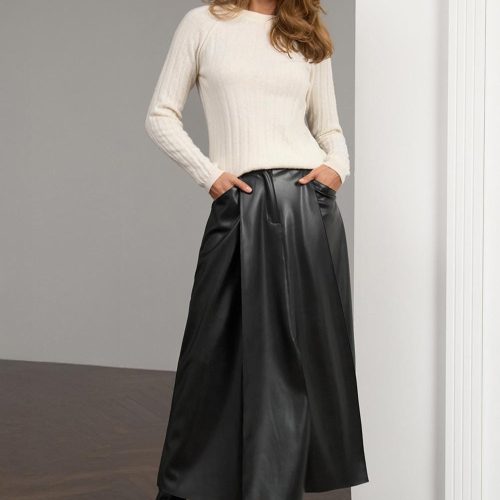 A‑line Faux Leather Midi Skirt With Pockets High