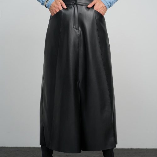 A‑line Faux Leather Midi Skirt With Pockets High