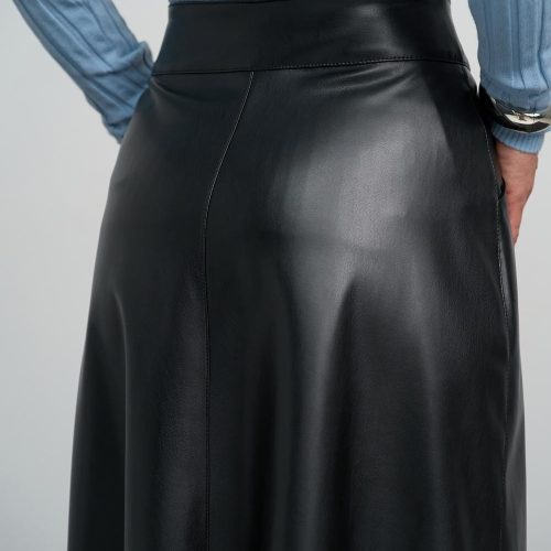 A‑line Faux Leather Midi Skirt With Pockets High